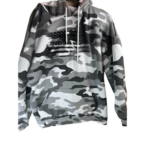 Authentic Wear Distressed American Flag Camouflage Hoodie. Grey. Size XL - Picture 1 of 10